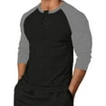 thumbnail image 1 of ZUKMRJPC Men's Button Down Shirts Long Sleeve Crewneck Cotton Blouse Tops Fall Patchwork Color Block Casual Fitness Sport Pullover, 1 of 3