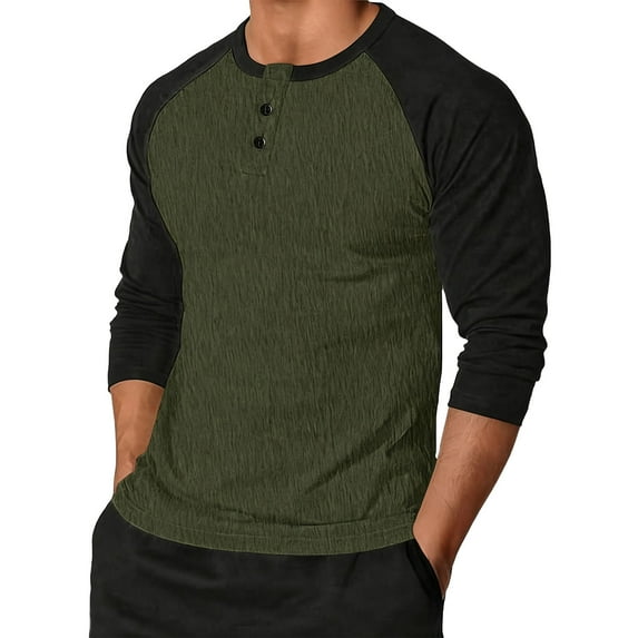 ZUKMRJPC Men's Button Down Shirts Long Sleeve Crewneck Cotton Blouse Tops Fall Patchwork Color Block Casual Fitness Sport Pullover