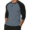 thumbnail image 1 of ZUKMRJPC Men's Button Down Shirts Long Sleeve Crewneck Cotton Blouse Tops Fall Patchwork Color Block Casual Fitness Sport Pullover, 1 of 2