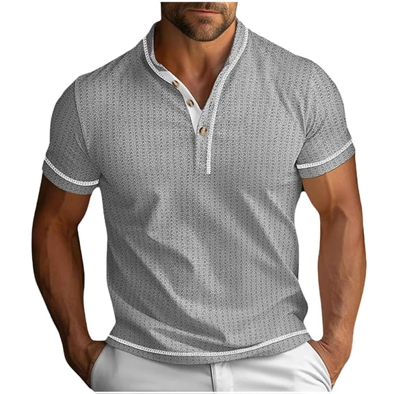 ZUKMRJPC Men's Button Down Shirts Short Sleeve Crewneck Quarter Button Pullover Tees Slim Fit Lightweight Casual Basic Shirt