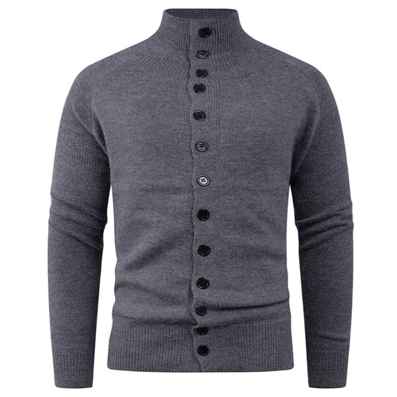 ZUKMRJPC Men's Button Down Sweaters Fall Fashion Long Sleeve Solid Color Elastic Chunky Sweaters Cardigan Casual Stand Collar Knit Tops