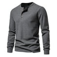 thumbnail image 1 of ZUKMRJPC Men's Button V-Neck Shirts Long Sleeve Knit Casual Cotton Pullover Shirt Fashion Solid Color Basic Tee Tops, 1 of 5