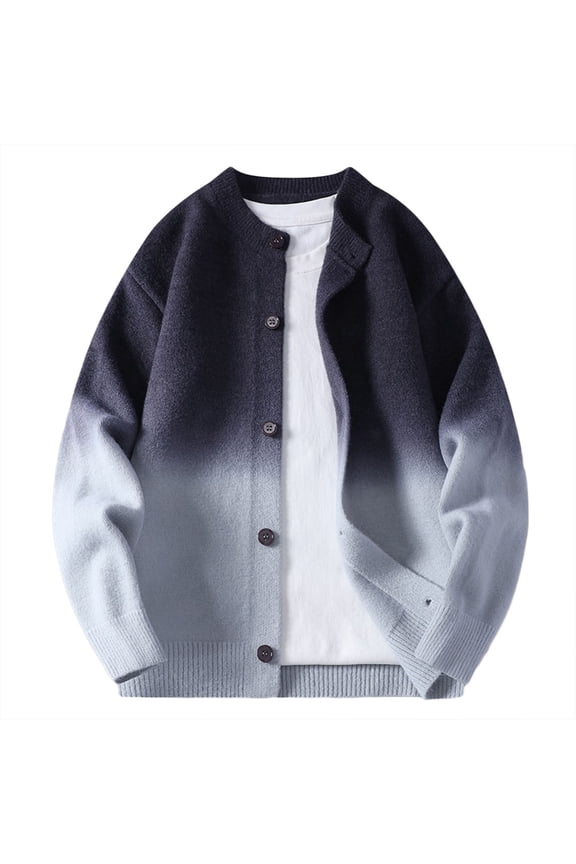 Men's Cardigan Sweater Crewneck Gradient Color Casual Knit Textured Sweaters Lightweight Loose Fit Button Up Outwear