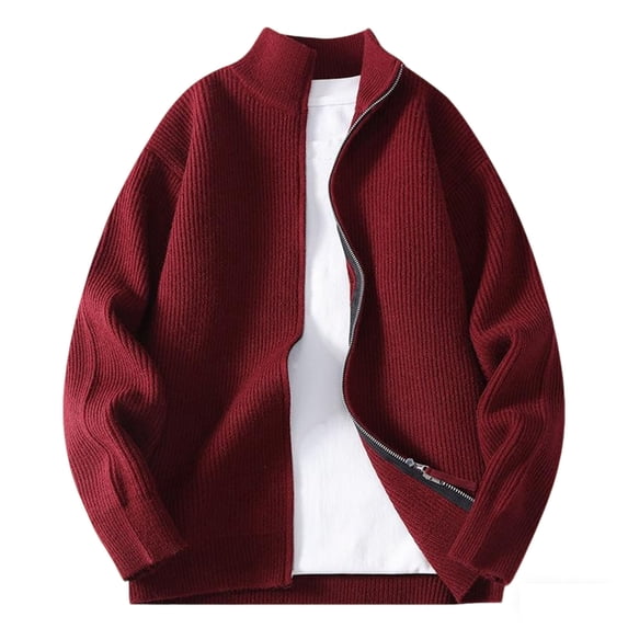 ZUKMRJPC Men's Cardigan Sweater Two Way Zipper Stand Collar Solid Color Casual Sweaters Fall Lightweight Loose Fit Soft Cozy Knit Textured Outwear