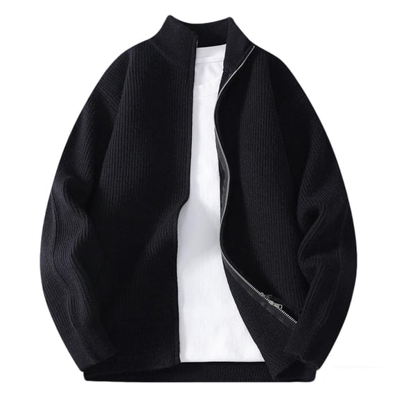 ZUKMRJPC Men's Cardigan Sweater Two Way Zipper Stand Collar Solid Color Casual Sweaters Fall Lightweight Loose Fit Soft Cozy Knit Textured Outwear