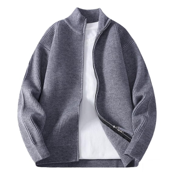 ZUKMRJPC Men's Cardigan Sweater Two Way Zipper Stand Collar Solid Color Casual Sweaters Fall Lightweight Loose Fit Soft Cozy Knit Textured Outwear