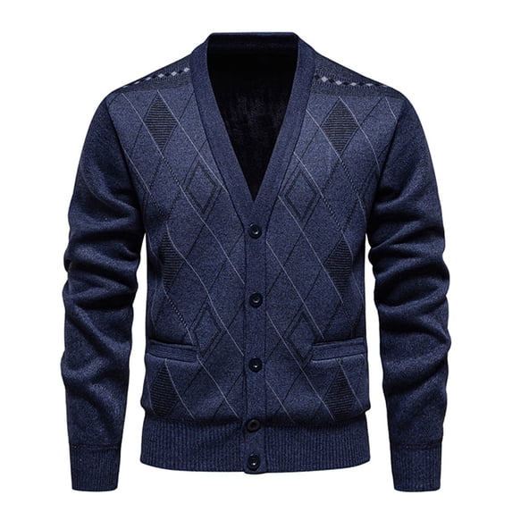 ZUKMRJPC Men's Cardigan Sweater Vintage Plaid V-Neck Button up Long Sleeve Knitted Sweaters Lightweight Solid Color Outwear with Pockets
