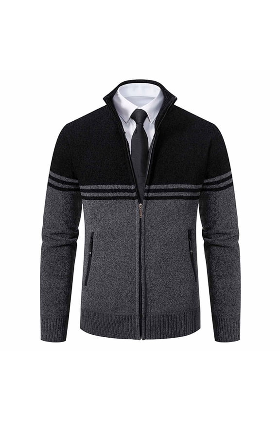 Men's Cardigan Sweaters Full Zip Long Sleeve Stand Collar Slim Fit Sweater Trendy Casual Knitted Work Outwear with Pockets