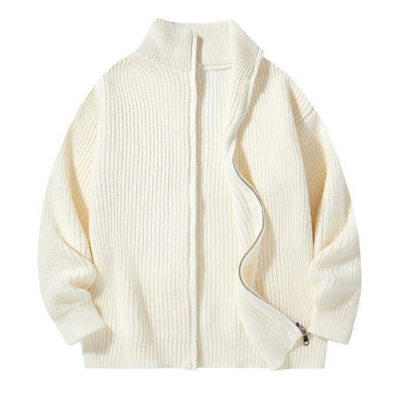 ZUKMRJPC Men's Cardigan Sweaters Long Sleeve Full Zip Knitted Sweater Solid Color Casual Lightweight Slim Fit Stand Collar Outwear