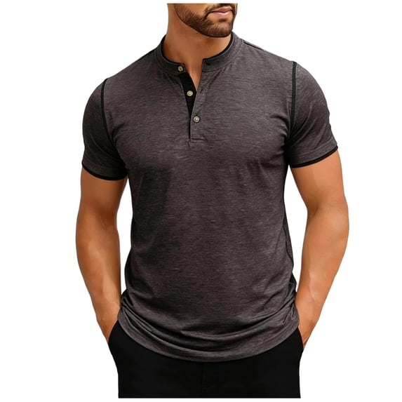 ZUKMRJPC Men's Casual Golf Shirts Classic Short Sleeve Stand Collar Basic Button Shirt Slim Fit Lightweight Summer Workout Athletic Tops