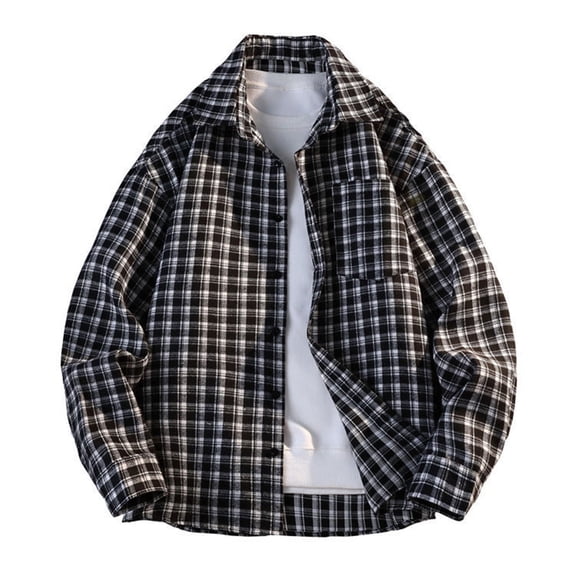 ZUKMRJPC Men's Casual Plaid Shirts Jacket Fashion Loose Fit Long Sleeve Lapel Button Down Shirts Lightweight Vintage Shirts with Pocket