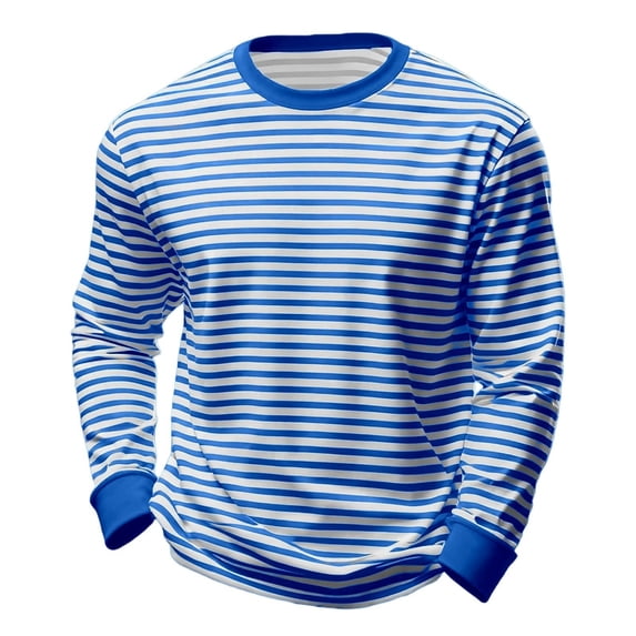 ZUKMRJPC Men's Casual Striped Shirts Long Sleeve Crewneck Basic T-Shirts Loose Fit Soft Comfort Spring Summer Work Athletic Tee Tops