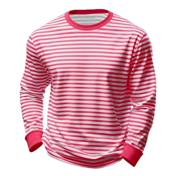 ZUKMRJPC Men's Casual Striped Shirts Long Sleeve Crewneck Basic T-Shirts Loose Fit Soft Comfort Spring Summer Work Athletic Tee Tops