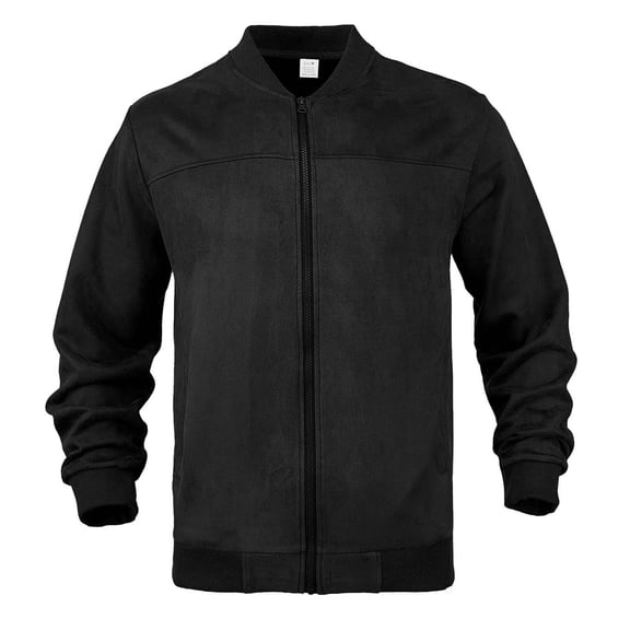 ZUKMRJPC Men's Casual Suede Bomber Jacket Full Zip Stand Collar Lightweight Jackets Solid Color Vintage Flight Jacket with Pockets