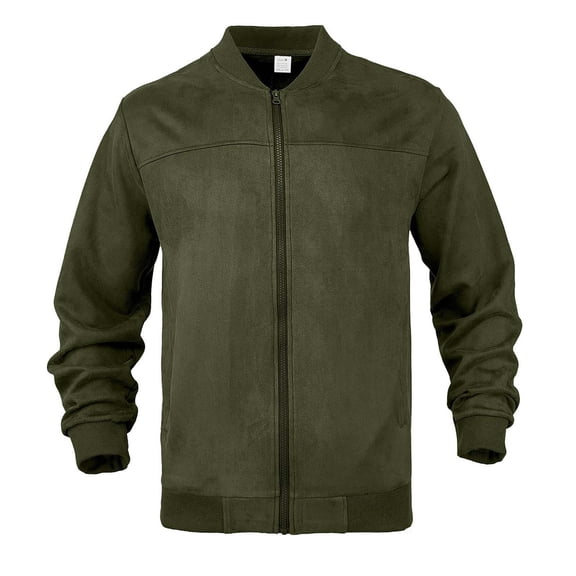 ZUKMRJPC Men's Casual Suede Bomber Jacket Full Zip Stand Collar Lightweight Jackets Solid Color Vintage Flight Jacket with Pockets