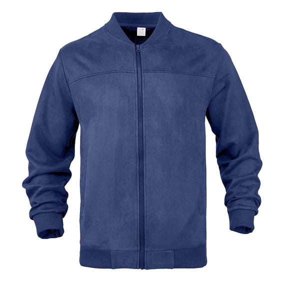 ZUKMRJPC Men's Casual Suede Bomber Jacket Full Zip Stand Collar Lightweight Jackets Solid Color Vintage Flight Jacket with Pockets