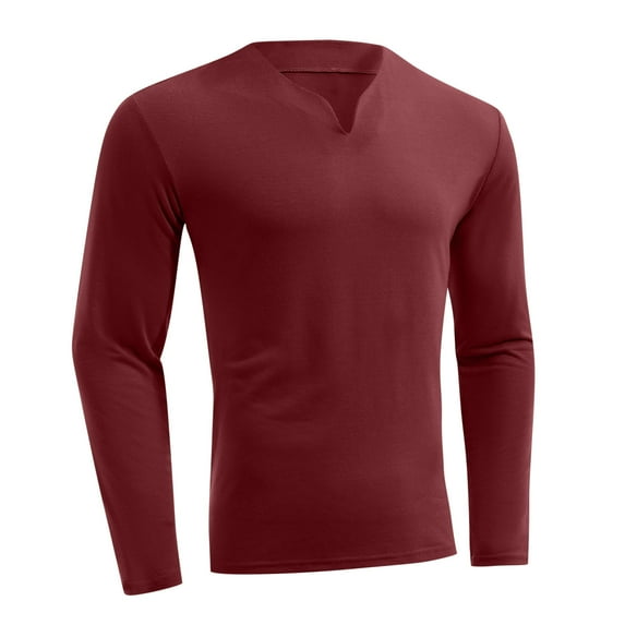 ZUKMRJPC Men's Casual T-Shirts V-Neck Loose Fit Long Sleeve Solid Color Shirts Workout Outdoor Sport Basic Tee Tops
