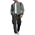 thumbnail image 1 of ZUKMRJPC Men's Casual Tracksuit 2 Pieces Fashion Baseball Jackets and Cargo Pants Suits Long Sleeve Fleece Warm Sweatsuit Athletic Set, 1 of 3