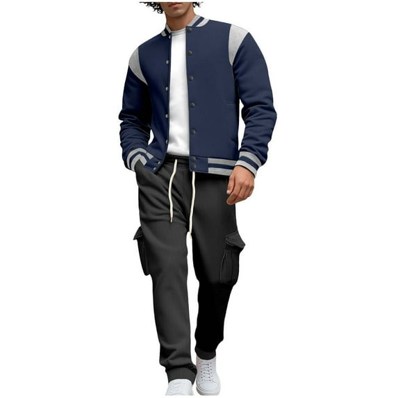 ZUKMRJPC Men's Casual Tracksuit 2 Pieces Fashion Baseball Jackets and Cargo Pants Suits Long Sleeve Fleece Warm Sweatsuit Athletic Set