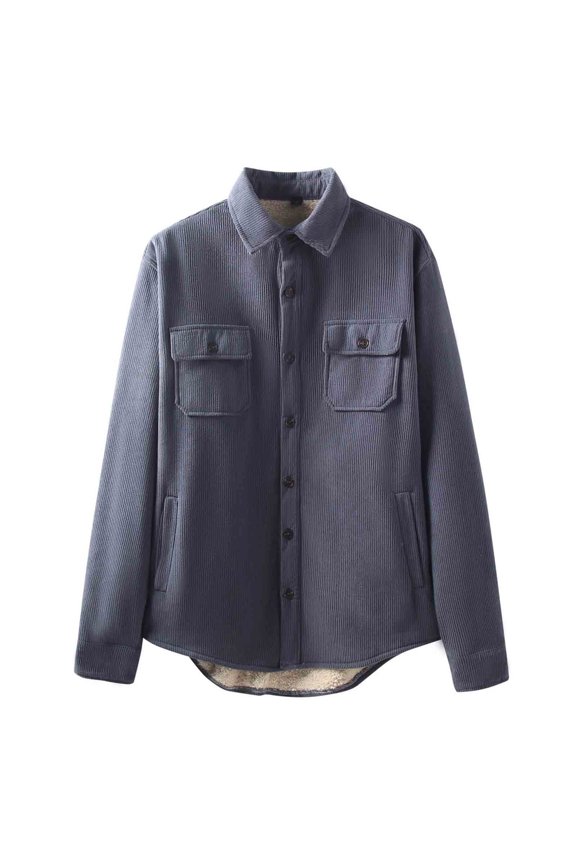 Men's Corduroy Button Down Shirt Long Sleeve Fleece Lined Vintage Solid Color Shirts Casual Warm Thick Shirt Jacket with Pockets