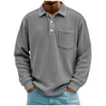 thumbnail image 1 of ZUKMRJPC Men's Corduroy Quarter Button Shirts Casual Long Sleeve Solid Color Pullover Sweatshirt Fall Vintage Loose Fit Tops with Pocket, 1 of 6
