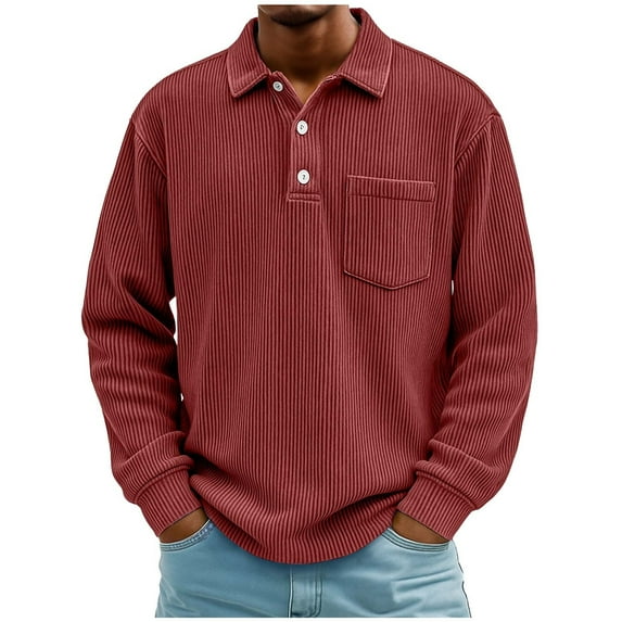 ZUKMRJPC Men's Corduroy Quarter Button Shirts Casual Long Sleeve Solid Color Pullover Sweatshirt Fall Vintage Loose Fit Tops with Pocket