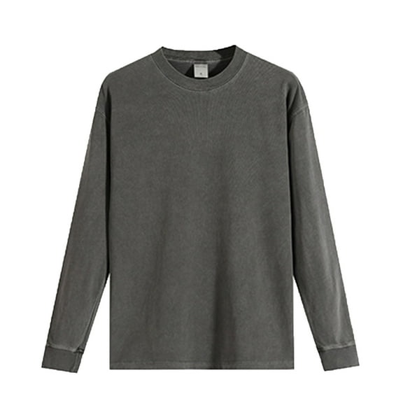 ZUKMRJPC Men's Cotton Crewneck T-Shirts Long Sleeve Fashion Vintage Wash Old Casual Pullover Tees Solid Color Soft Basic T-Shirts