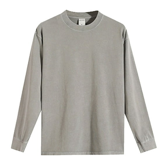 ZUKMRJPC Men's Cotton Crewneck T-Shirts Long Sleeve Fashion Vintage Wash Old Casual Pullover Tees Solid Color Soft Basic T-Shirts