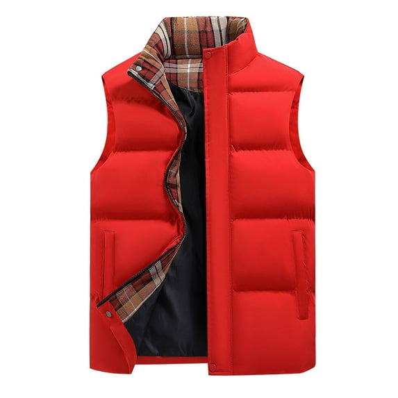 ZUKMRJPC Men's Cotton Padded Vest Full Zip Casual Solid Color Stand Collar Sleeveless Winter Warm Vest with Pocket for Outdoor Travel Hiking
