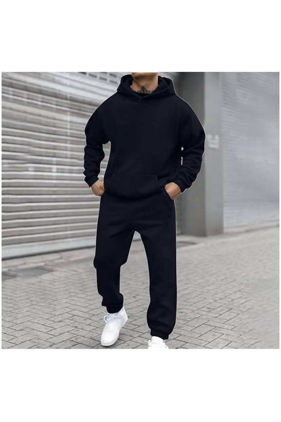 Men's Cotton Sweatsuits 2 Piece Set Casual Long Sleeve Hooded Pullover Sweatshirts Jogging Gym Suits with Pockets