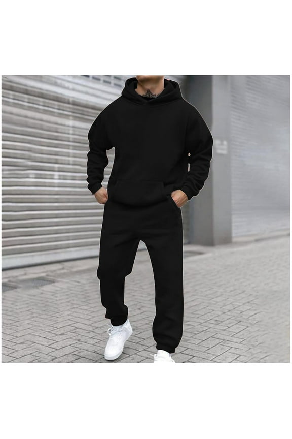 Men's Cotton Sweatsuits 2 Piece Set Casual Long Sleeve Hooded Pullover Sweatshirts Jogging Gym Suits with Pockets