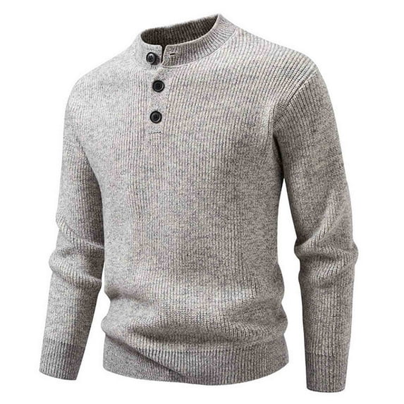 ZUKMRJPC Men's Crewneck Sweaters Casual Long Sleeve 3-Button Slim Fit Pullover Sweater Soft Comfy Solid Color Warm Chunky Knitted Tops