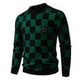 thumbnail image 1 of ZUKMRJPC Men's Crewneck Sweaters Lightweight Patchwork Plaid Printing Long Sleeve Slim Fit Pullover Sweater Fall Winter Warm Base Tops, 1 of 3