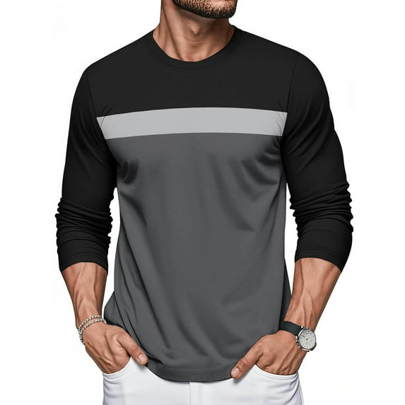 ZUKMRJPC Men's Crewneck Sweatshirt Casual Long Sleeve Color Block Sweatshirt Fall Winter Comfy Workout Sport Basic Cotton Pullover Shirt