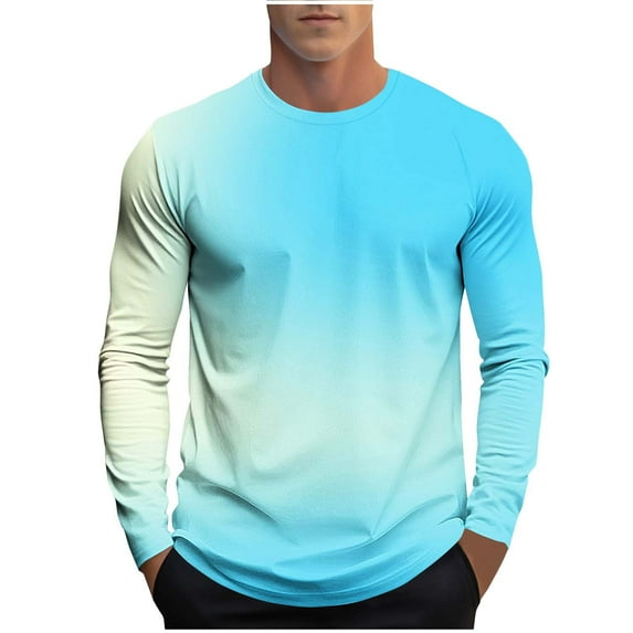 ZUKMRJPC Men's Crewneck Sweatshirt Gradient Color Casual Long Sleeved Sweatshirts Fall Fashion Soft Comfortable Cotton Pullover Shirts