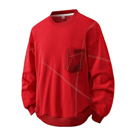 ZUKMRJPC Men's Crewneck Sweatshirt Solid Color Long Sleeve Pullover Fall Fashion Lightweight Loose Fit Tops for Casual Sport with Pocket