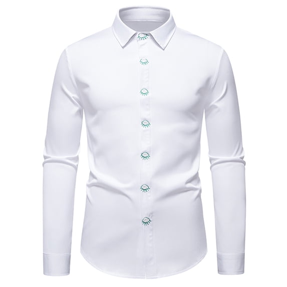 ZUKMRJPC Men's Dress Shirts Long Sleeve Fashion Embroidery Free-Wrinkle Formal Shirts Regular Fit Business Casual Solid Color Button Down Shirts