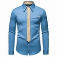 thumbnail image 1 of ZUKMRJPC Men's Dress Shirts Long Sleeve Fashion Patchwork Striped Tie Shirts Regular Fit Solid Color Lapel Button Down Formal Shirts, 1 of 9