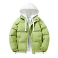 thumbnail image 1 of ZUKMRJPC Men's Fake Two Pieces Puffer Jacket Zipper Lightweight Loose Hooded Jacket Causal Comfy Fleece Warm Thick Coats with Pockets, 1 of 4