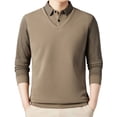 thumbnail image 1 of ZUKMRJPC Men's Fake Two Pieces Shirts Fall Casual Solid Color Striped Lapel Button Pullover T-Shirts Fashion Base Tops, 1 of 7