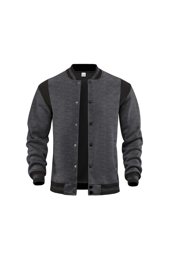 Men's Fashion Bomber Jacket Full Zip Stand Collar Classic Patchwork Baseball Jackets Casual Winter Warm Fleece Lined Outwear