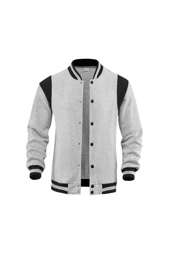 Men's Fashion Bomber Jacket Full Zip Stand Collar Classic Patchwork Baseball Jackets Casual Winter Warm Fleece Lined Outwear