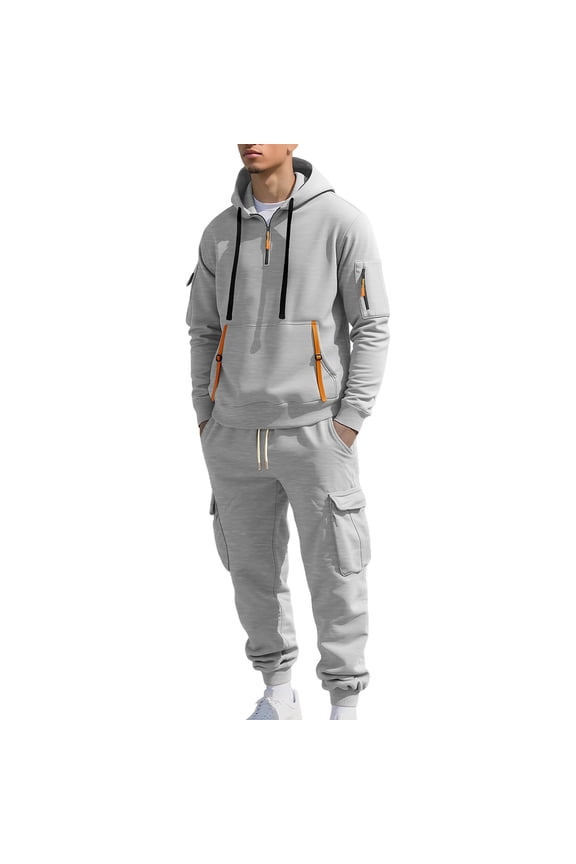Men's Fleece Tracksuit Set 2 Piece Quarter Zip Fashion Hooded Sweatshirts with Drawstring Pants Sets Casual Jogging Sports Suits