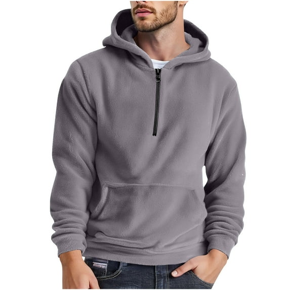 ZUKMRJPC Men's Half zipper Pullover Hoodies Loose Fit Casual Hooded Sweatshirts Fall Winter Double Sided Fleece Warm Tops