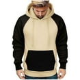 thumbnail image 1 of ZUKMRJPC Men's Hoodies Long Sleeve Patchwork Drawstring Loose Fit Hooded Sweatshirt Fall Fleece Lined Pullover Tops with Kangaroo Pocket, 1 of 7