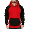 thumbnail image 1 of ZUKMRJPC Men's Hoodies Long Sleeve Patchwork Drawstring Loose Fit Hooded Sweatshirt Fall Fleece Lined Pullover Tops with Kangaroo Pocket, 1 of 7