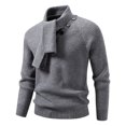 thumbnail image 1 of ZUKMRJPC Men's Knitted Turtleneck Sweater Long Sleeve Solid Color Scarf Shawl Collar Pullover Fall Winter Slim Fit Chunky Knit Warm Tops, 1 of 7