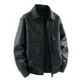thumbnail image 1 of ZUKMRJPC Men's Leather Jackets Classic Fashion Solid Color Casual Loose Fit Zipper Turndown Collar Jacket with Pockets, 1 of 7