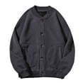 thumbnail image 1 of ZUKMRJPC Men's Lightweight Fleece Baseball Jacket Solid Color Crewneck Button Down Jacket Fall Long Sleeve Warm Outwear with Pocket, 1 of 7