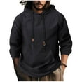 thumbnail image 1 of ZUKMRJPC Men's Linen Hooded Sweatshirt Lightweight Breathable Long Sleeve Drawstring Pullover Tops Solid Color Loose Fit Tops with Pocket, 1 of 6